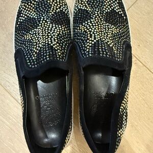 Vince Camuto Black and Gold Studded Slip-On Sneakers